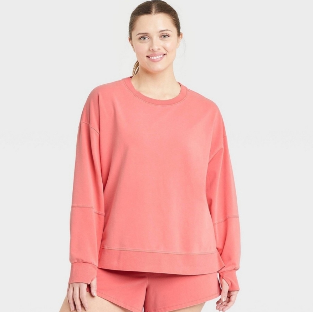 All in Motion Women's Plus Size French Terry Crewneck Sweatshirt - Rose Pink